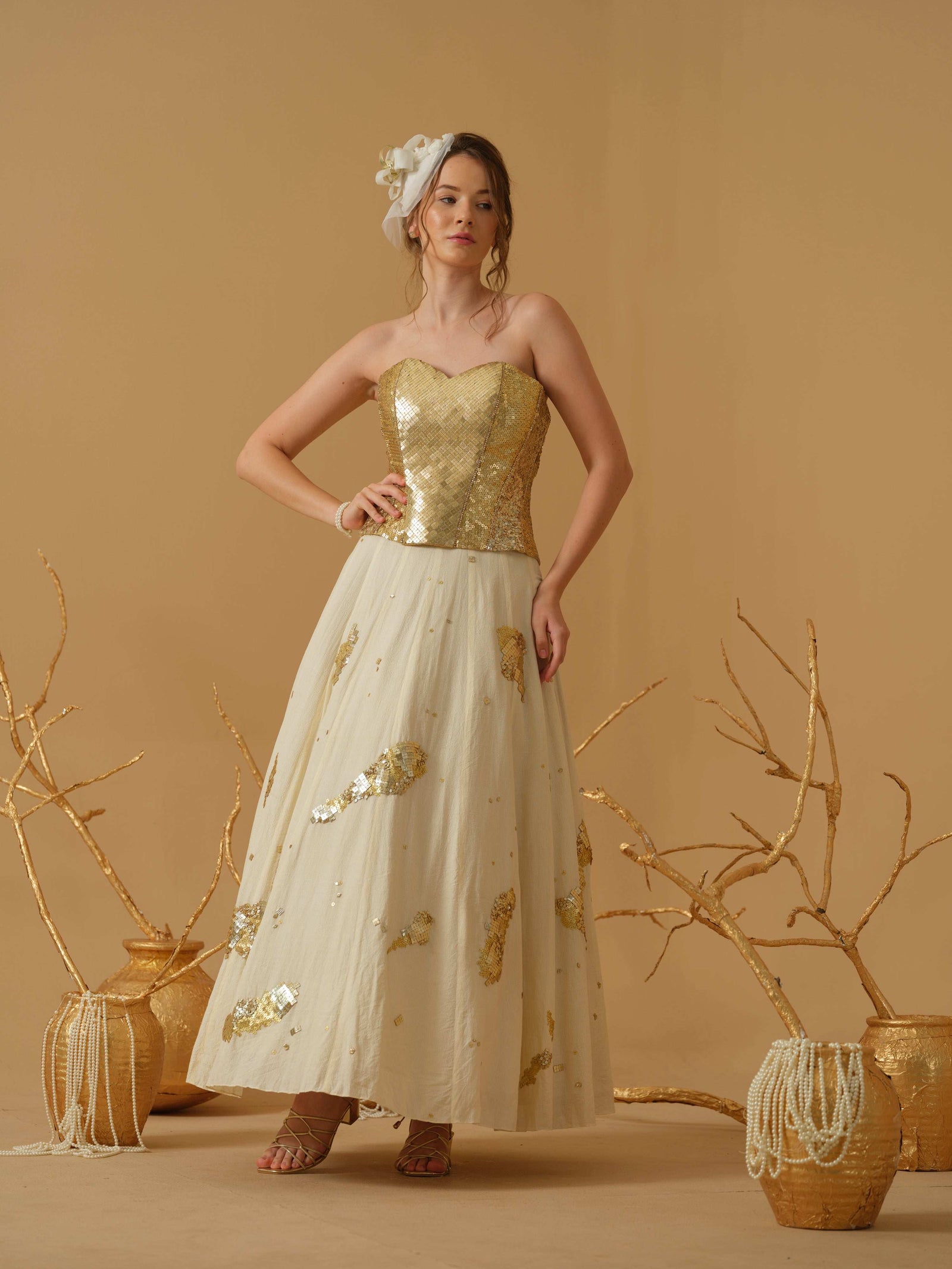 A Heavily Embellished Sweetheart-Neck Corset