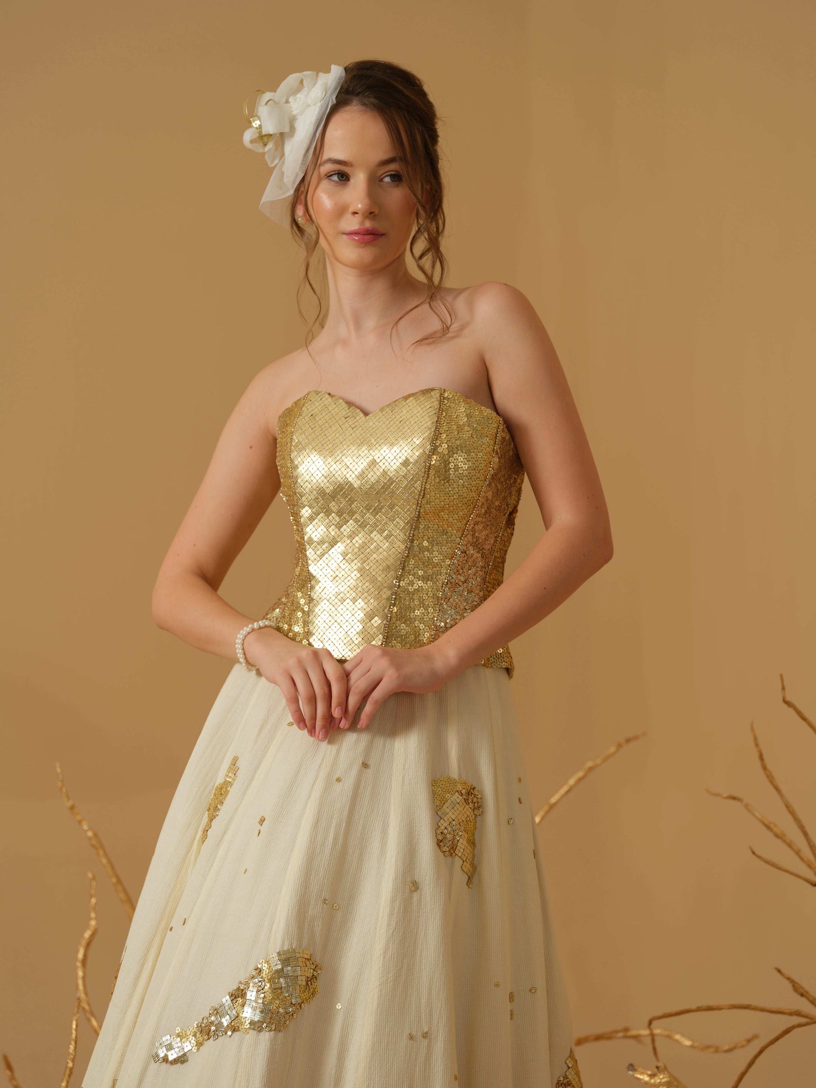 A Heavily Embellished Sweetheart-Neck Corset