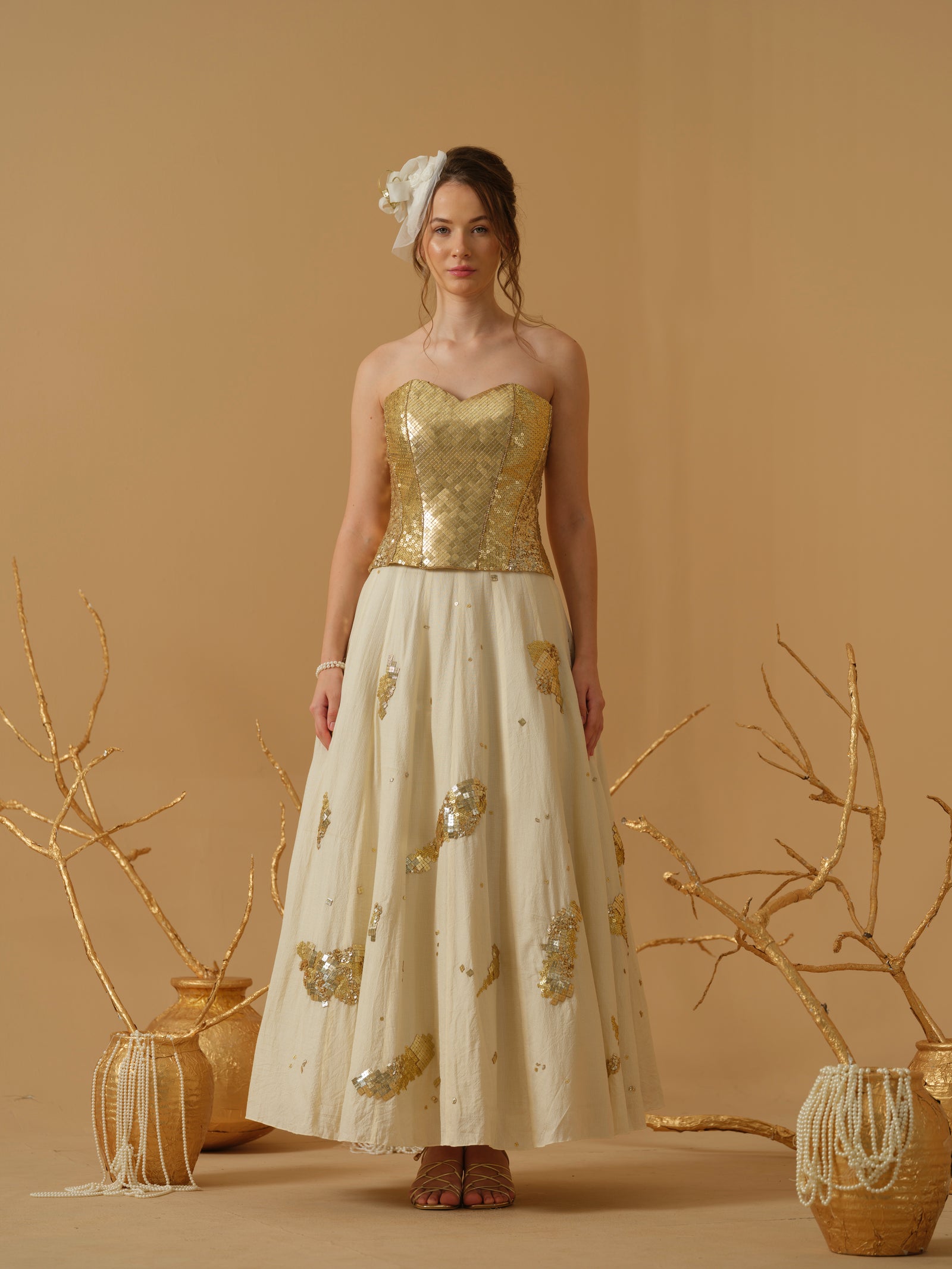A Heavily Embellished Sweetheart-Neck Corset