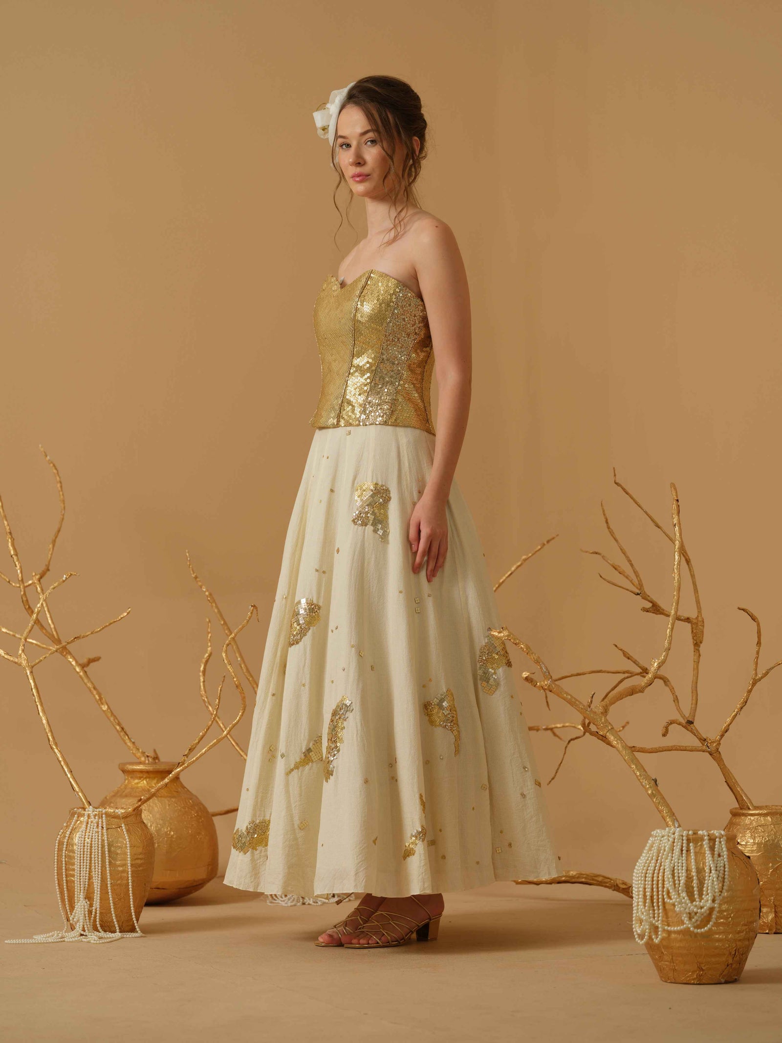 Embroided Corset With Flare Embellished Skirt