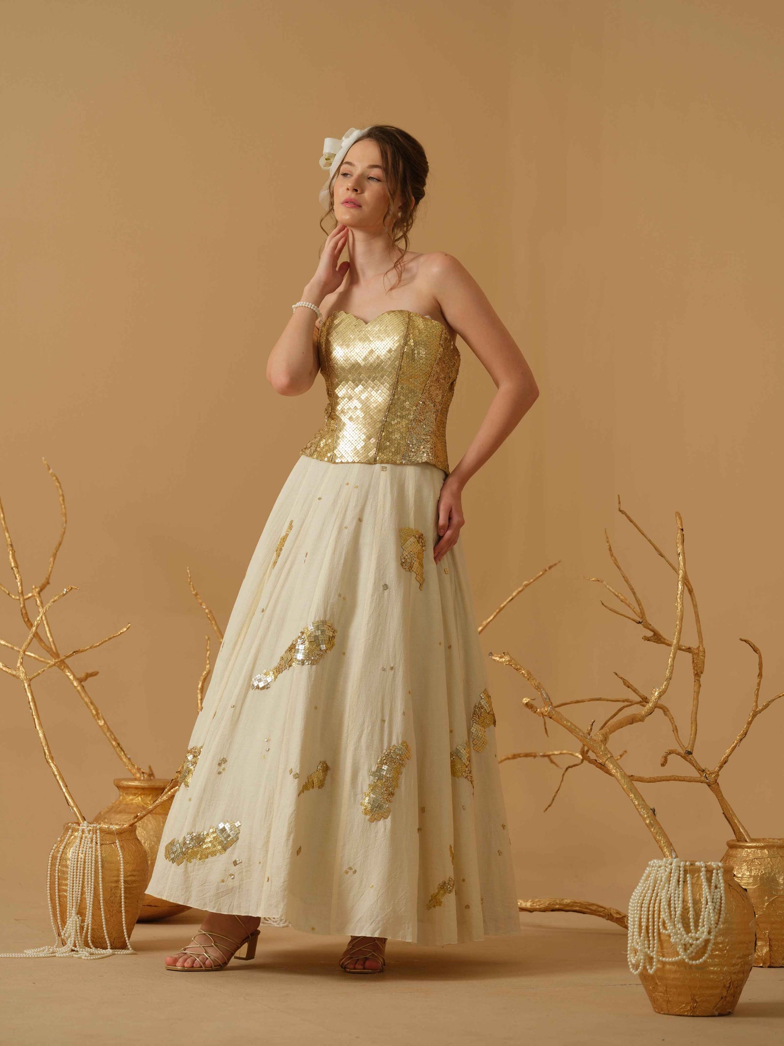 Embroided Corset With Flare Embellished Skirt