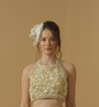 Featuring A  Halter Neck Top Having  Floral Embroidery