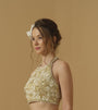 Featuring A  Halter Neck Top Having  Floral Embroidery