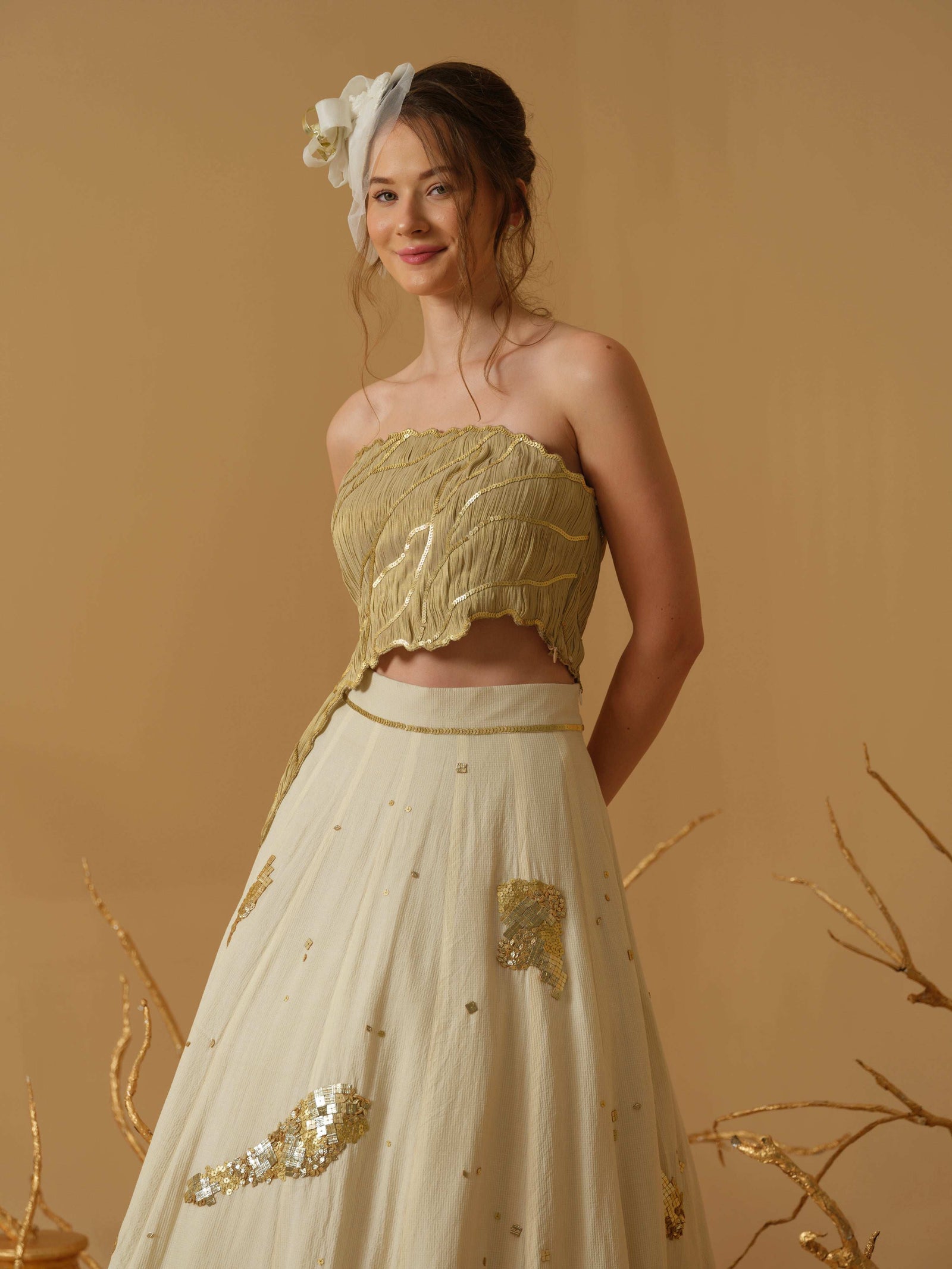 A Flared Skirt Having Scattered Geometrical Embellishment