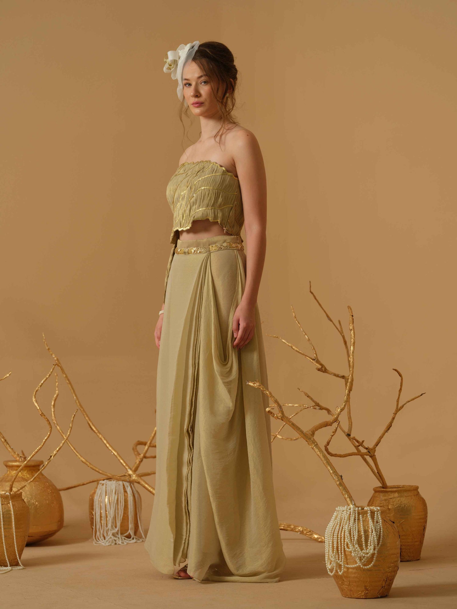 Ruched Top With Draped Skirt
