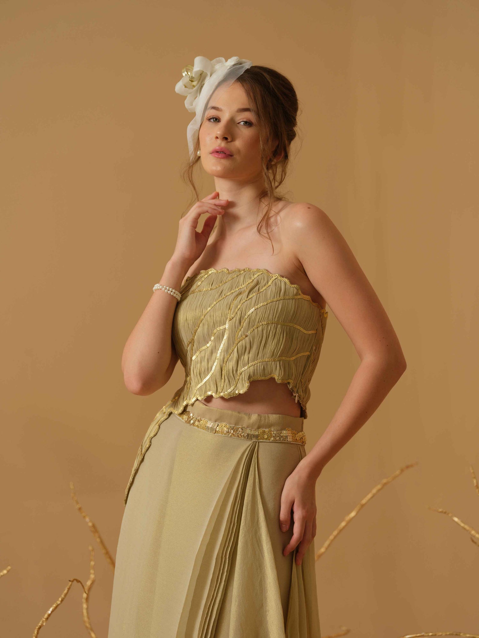 Ruched Top With Draped Skirt