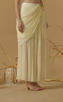 Draped Skirt With Slit Having A Brooch On The Side Of The Waist