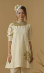 A Mandarin Collar, 3/4 Sleeves With Gathered Details, Knee-Length Kurta