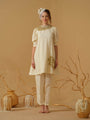 A Mandarin Collar, 3/4 Sleeves With Gathered Details