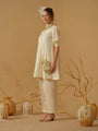 A Mandarin Collar, 3/4 Sleeves With Gathered Details