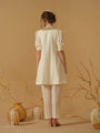 A Mandarin Collar, 3/4 Sleeves With Gathered Details