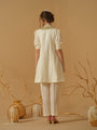 A Mandarin Collar, 3/4 Sleeves With Gathered Details