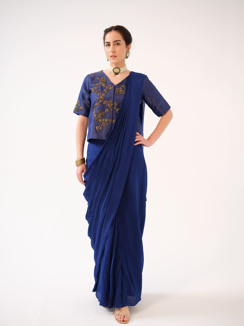 organza jacket with gold zari stripes and hand embellishment
