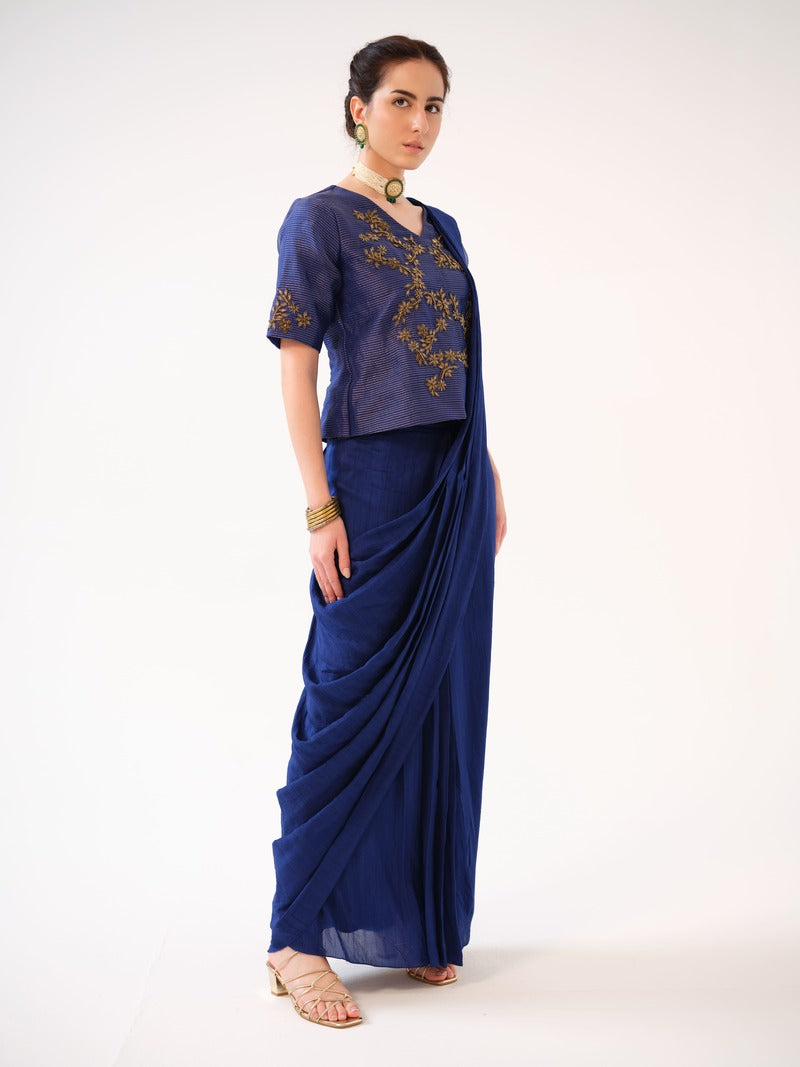 organza jacket with gold zari stripes and hand embellishment