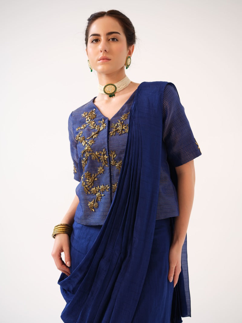 organza jacket with gold zari stripes and hand embellishment