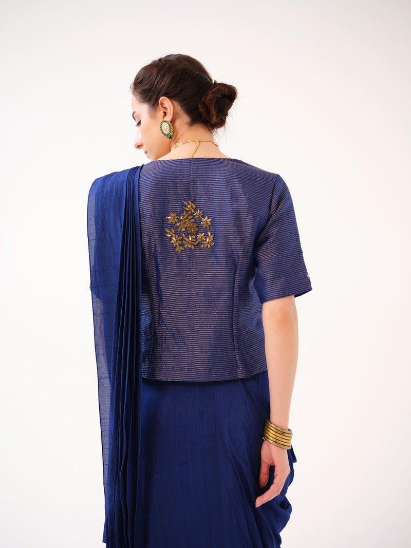 organza jacket with gold zari stripes and hand embellishment