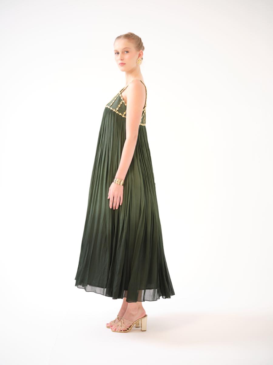 An asymmetric one-shoulder dress