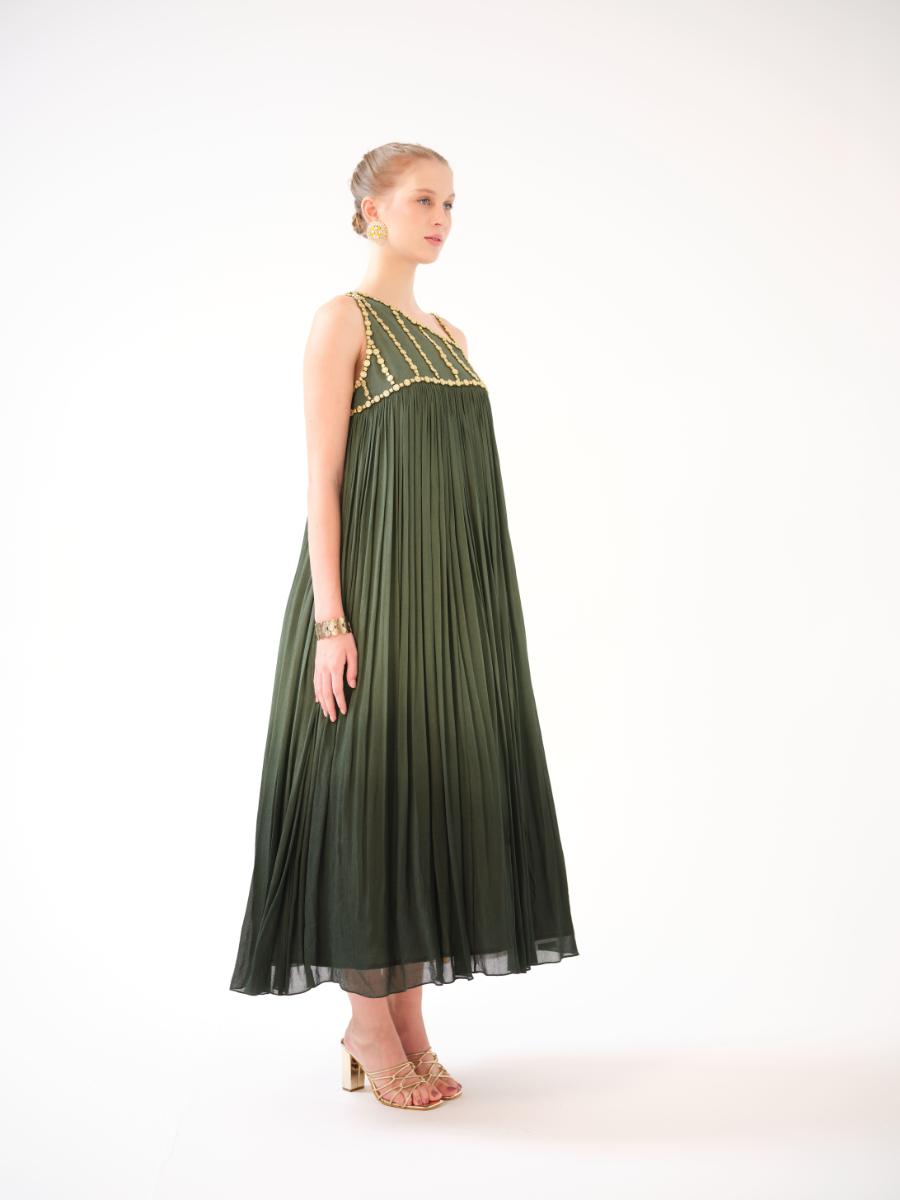 An asymmetric one-shoulder dress