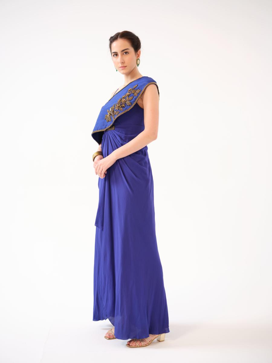 A one-shoulder silk capelet