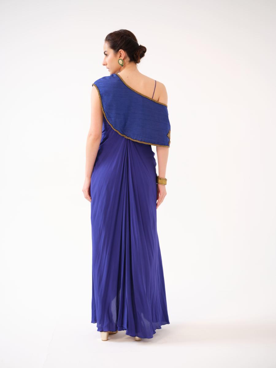 A one-shoulder silk capelet
