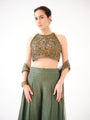 A raw silk halter-neck crop top