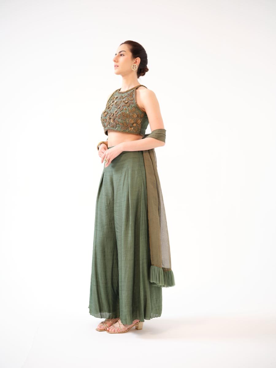 A raw silk halter-neck crop top