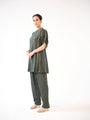 A twill kurta with gold bead embroidery