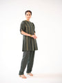 A twill kurta with gold bead embroidery