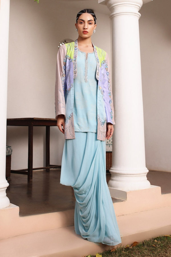 Interesting Combination of a Draped Skirt with a Long Tunic