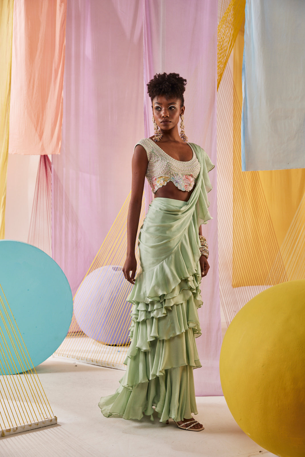Léa Ruffled Saree Set
