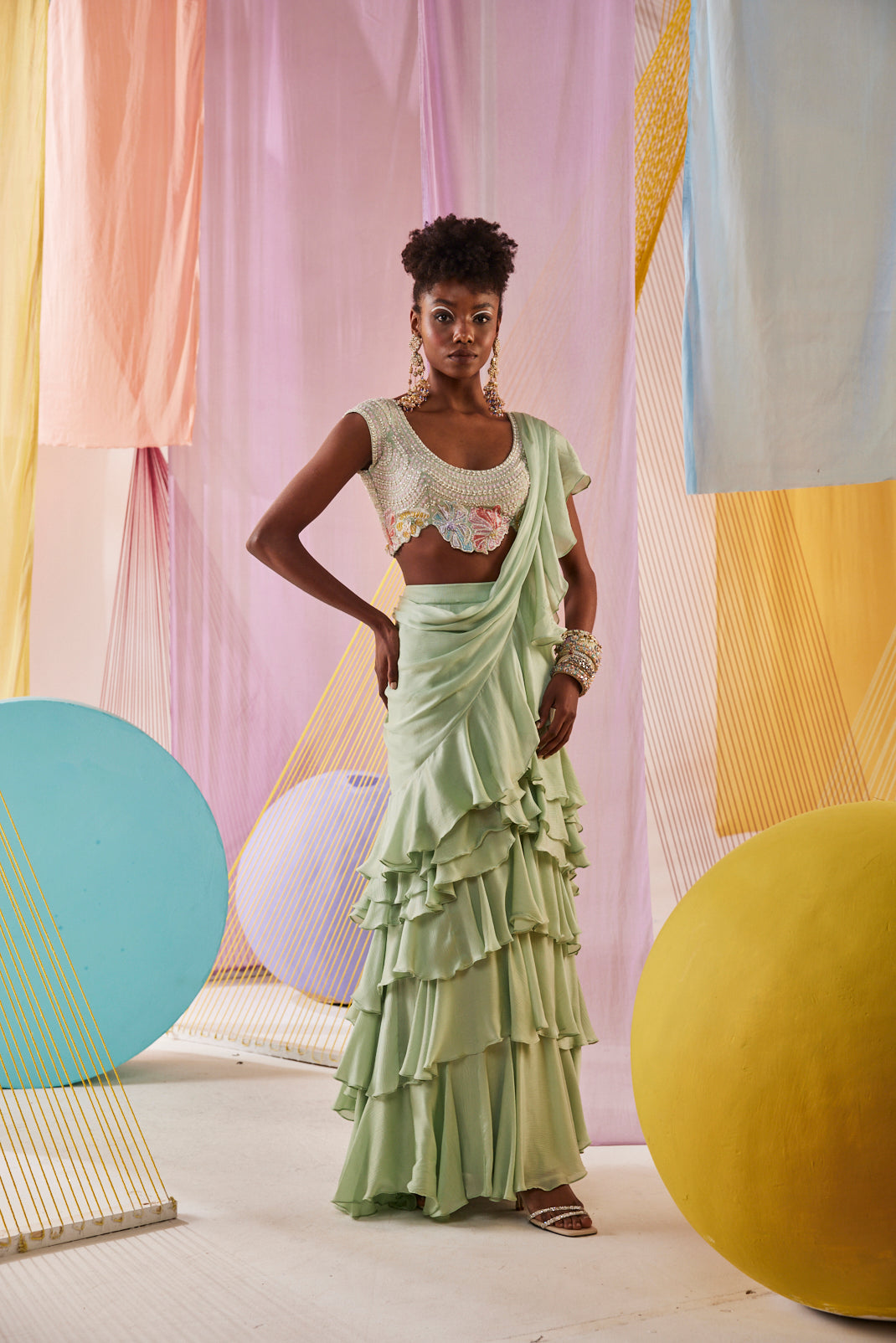 Léa Ruffled Saree Set
