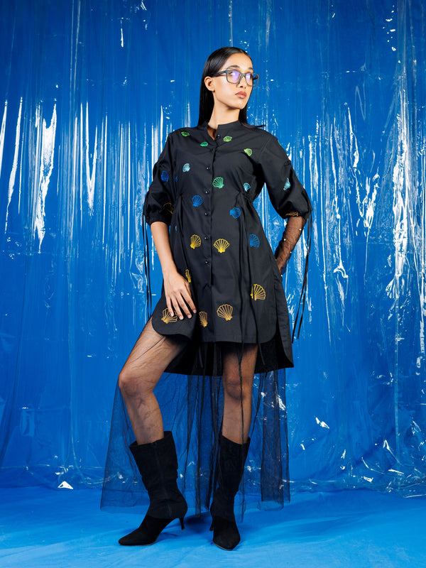 Black marine shell shirt dress