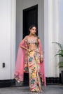 Flora Highlight Bralette With Dhoti Skirt And Apl Cape Set