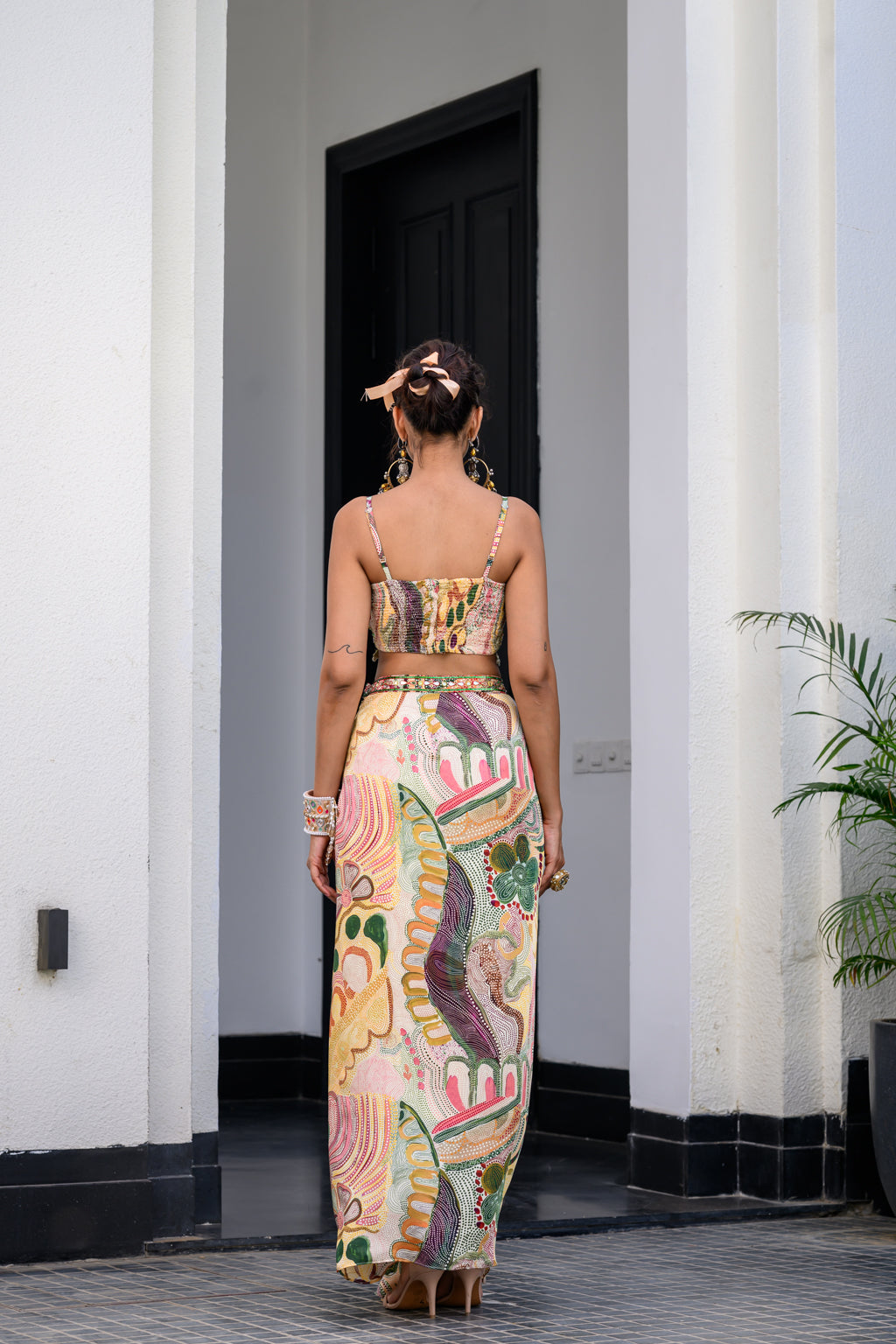Flora Highlight Bralette With Dhoti Skirt And Apl Cape Set