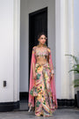 Flora Highlight Bralette With Dhoti Skirt And Apl Cape Set