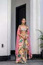 Flora Highlight Bralette With Dhoti Skirt And Apl Cape Set