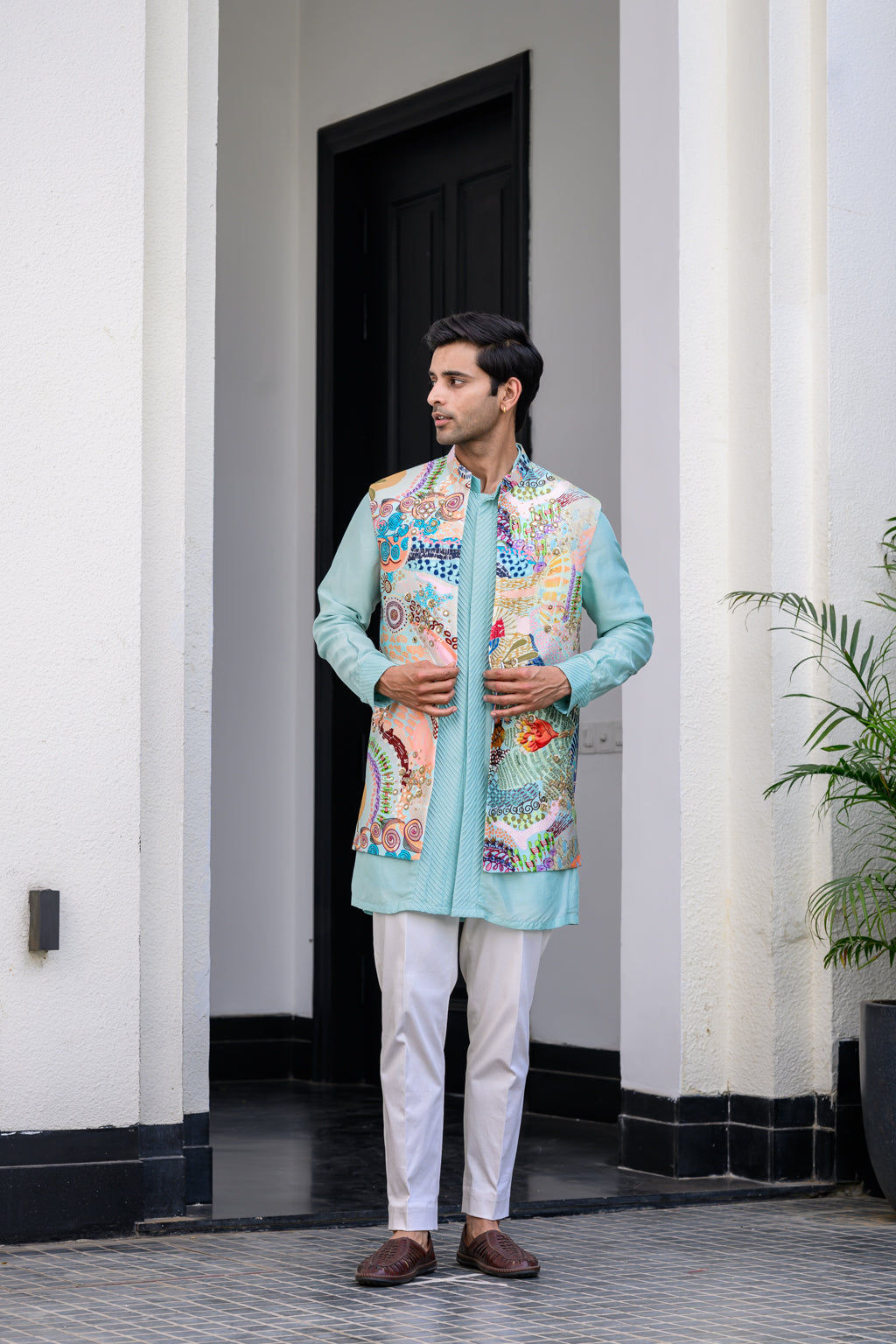 Gardenia Highlighted Half Jacket With Pants