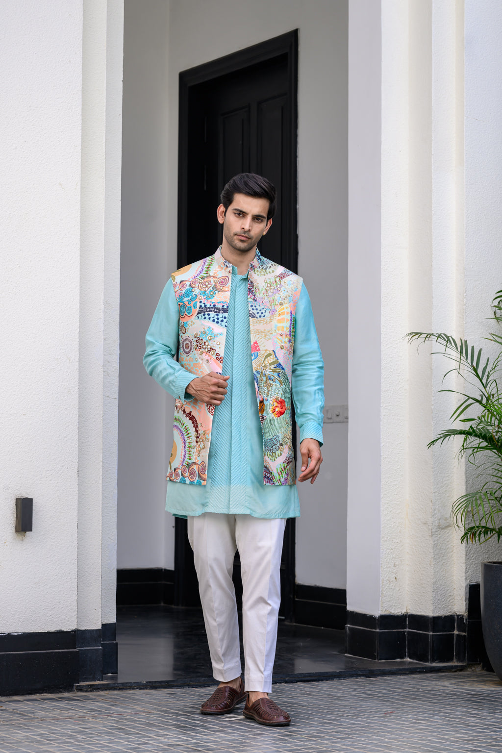 Gardenia Highlighted Half Jacket With Pants