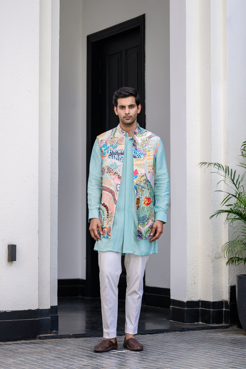 Gardenia Highlighted Half Jacket With Pants