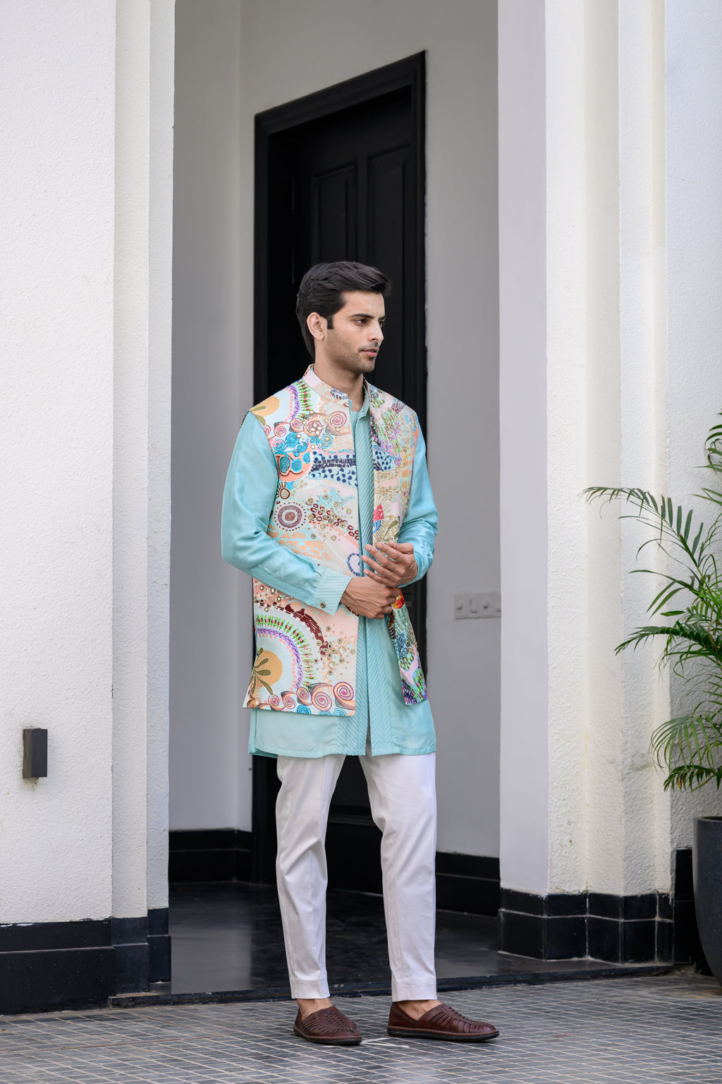 Gardenia Highlighted Half Jacket With Pants