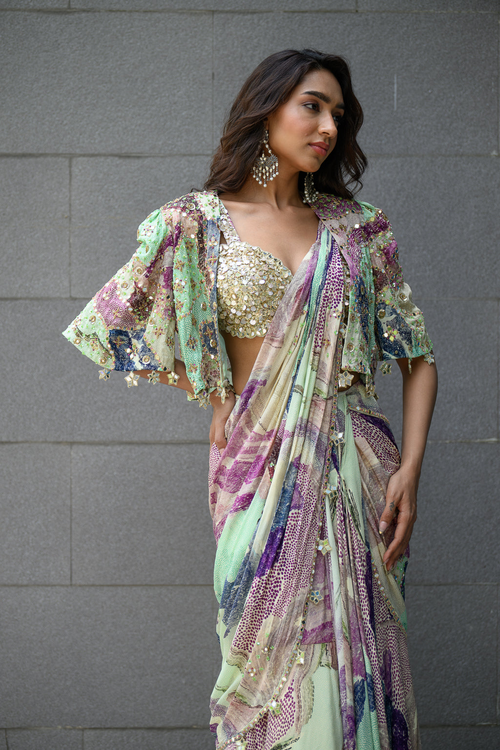 Eden H Saree With Hand Emb Blouse With Cape Jacket