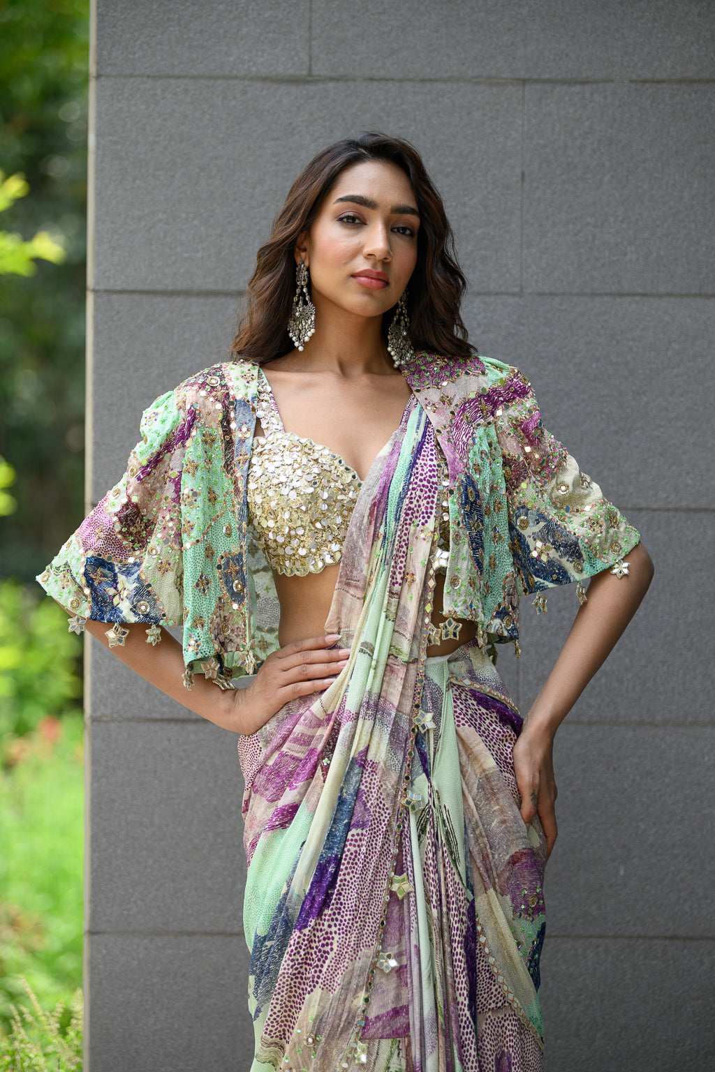 Eden H Saree With Hand Emb Blouse With Cape Jacket