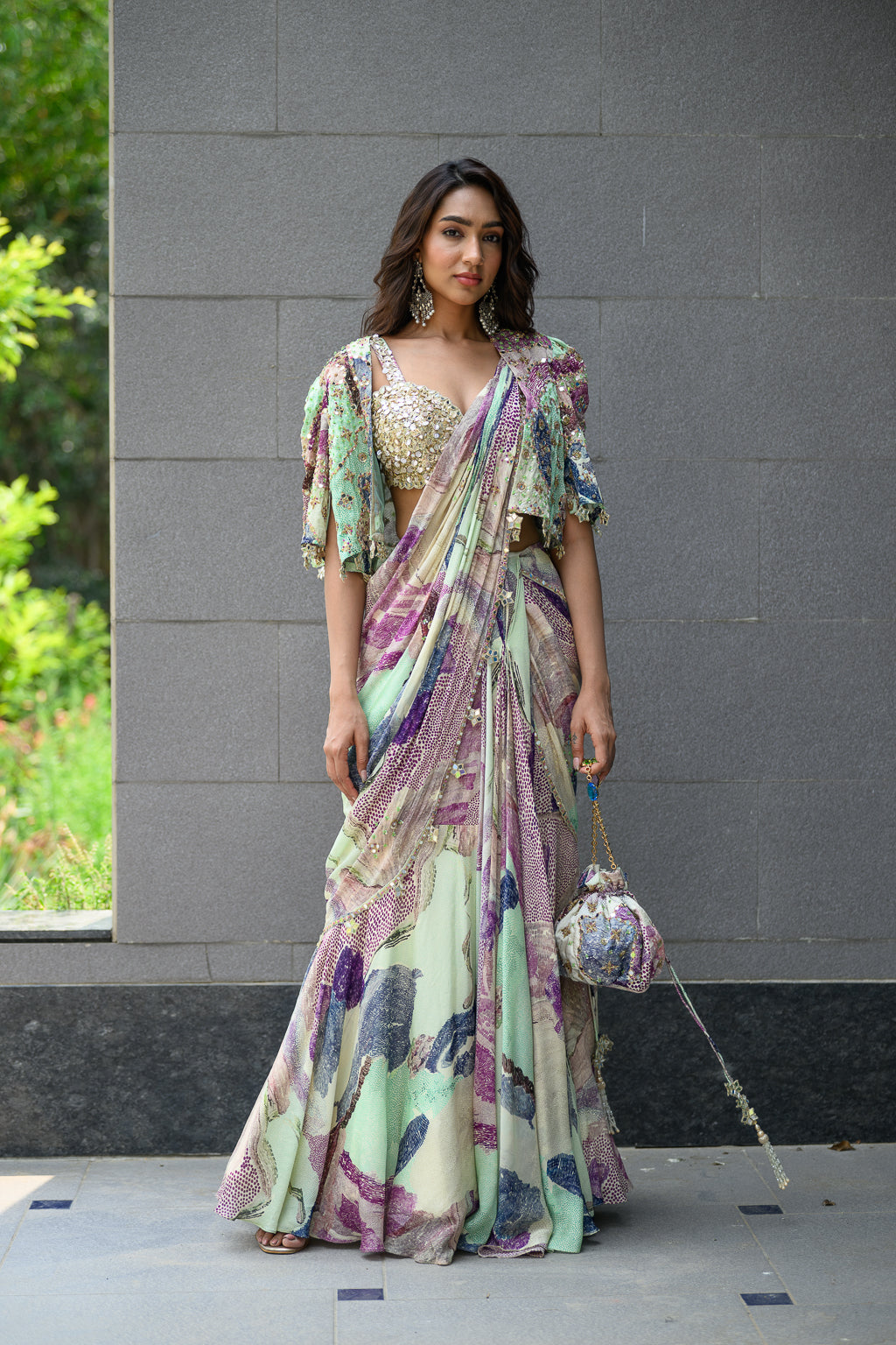 Eden H Saree With Hand Emb Blouse With Cape Jacket