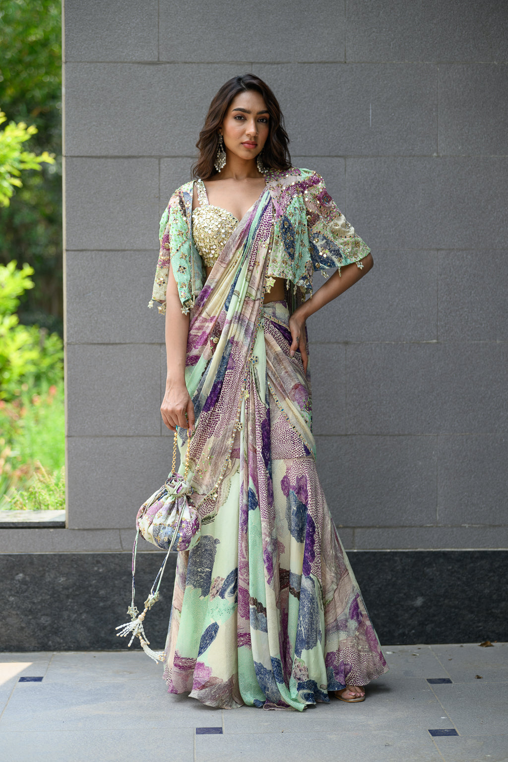 Eden H Saree With Hand Emb Blouse With Cape Jacket