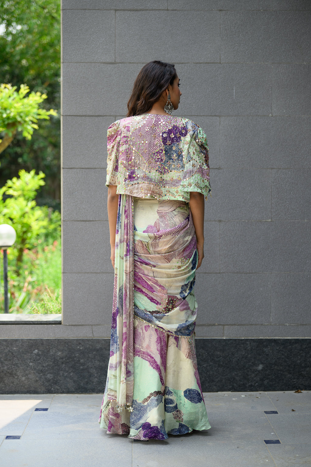 Eden H Saree With Hand Emb Blouse With Cape Jacket