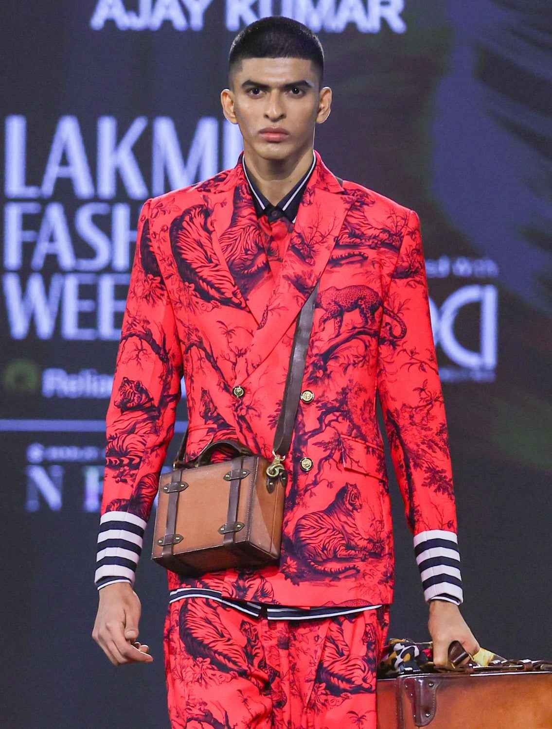 Juoy Red Double Breasted Printed Blazer