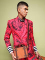 Juoy Red Double Breasted Printed Suit