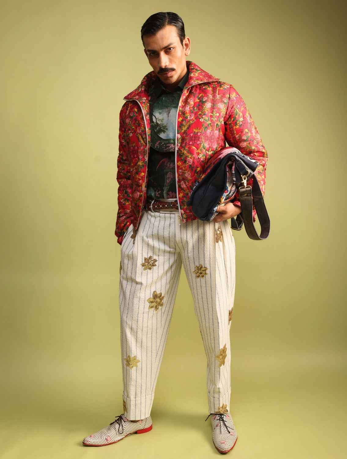 Mist Phoenix Embroidered Seersucker Pants