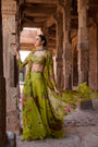 Green Long Jacket Set Paired With Plazzo And Embellished Bustier