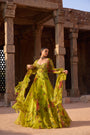 Green Printed Embellished Anarkali Set